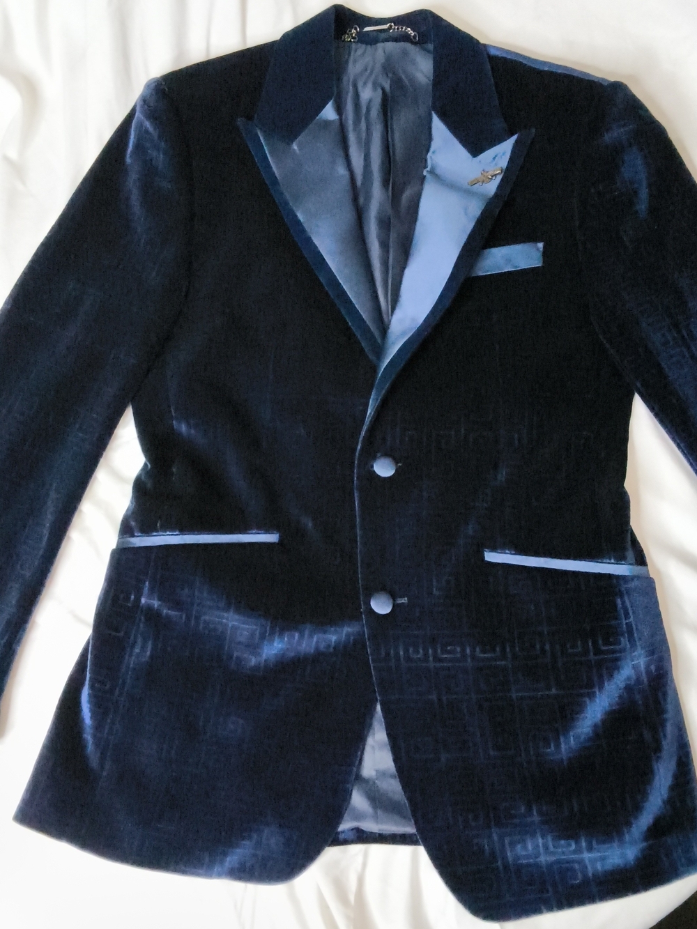 Men's Navy Velvet Blazer with Satin Trim - Luxury Evening Jacket
